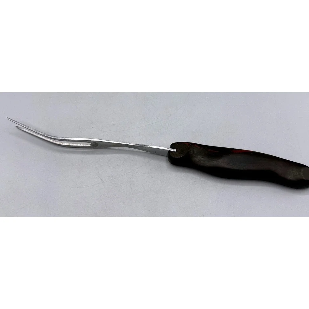 Cutco 1027 Vintage Carving Fork Stainless Steel Brown Swirl Handle USA 11in